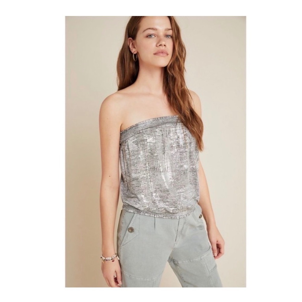Anthropologie Metallic Silver Strapless Tube Top XS
